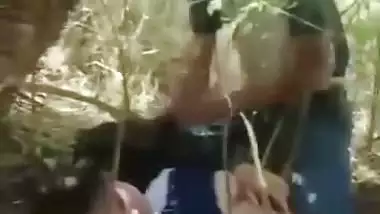 Threesome voyeur sex video with a desi village randi
